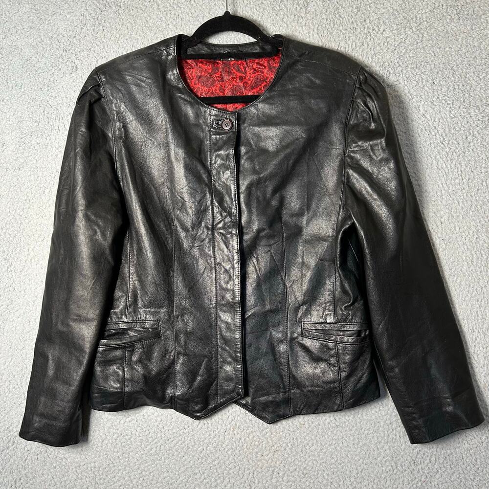 Vera Pelle Leather Jacket Womens L Black Long Sleeve‎ Moto Biker Made in Italy